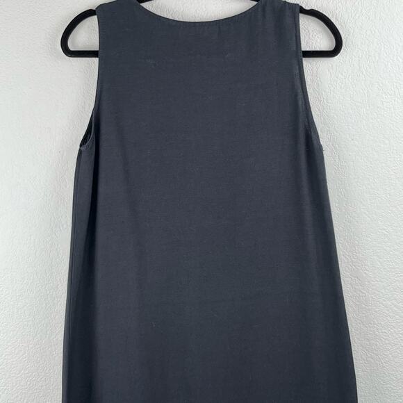 Vintage Lemon Grass Black Safari Linen Button Down Sleeveless Midi Dress Medium - Picture 11 of 15